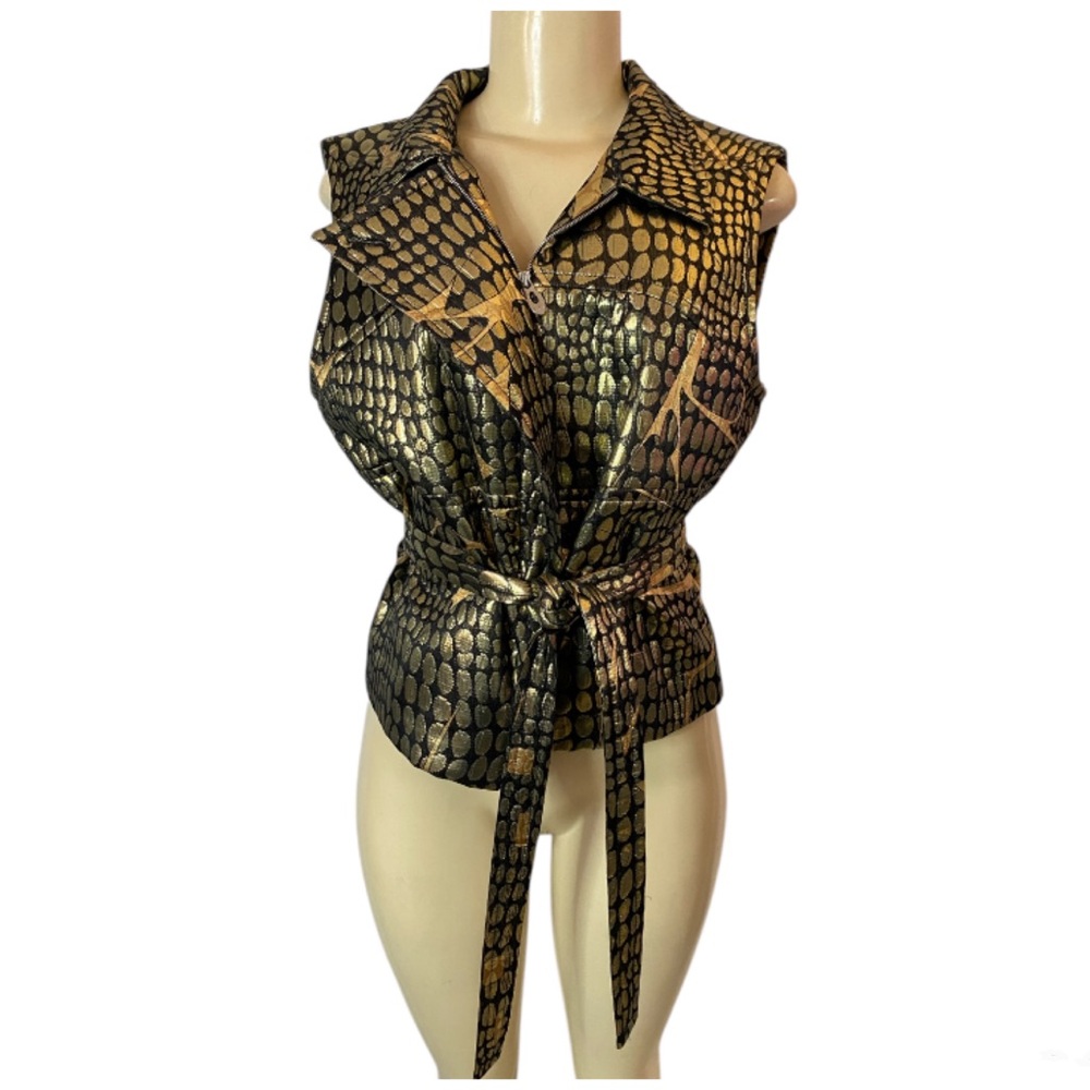 Y2K Designer Emilio Pucci Evening Silk Blend Gold Metallic Vest Belted Size 10